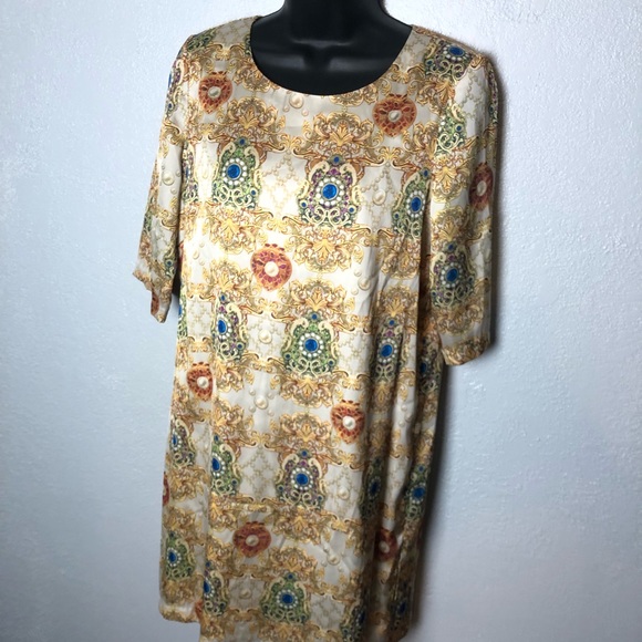 TRAFFIC PEOPLE gold bejeweled jewel print Dress M - Picture 4 of 14